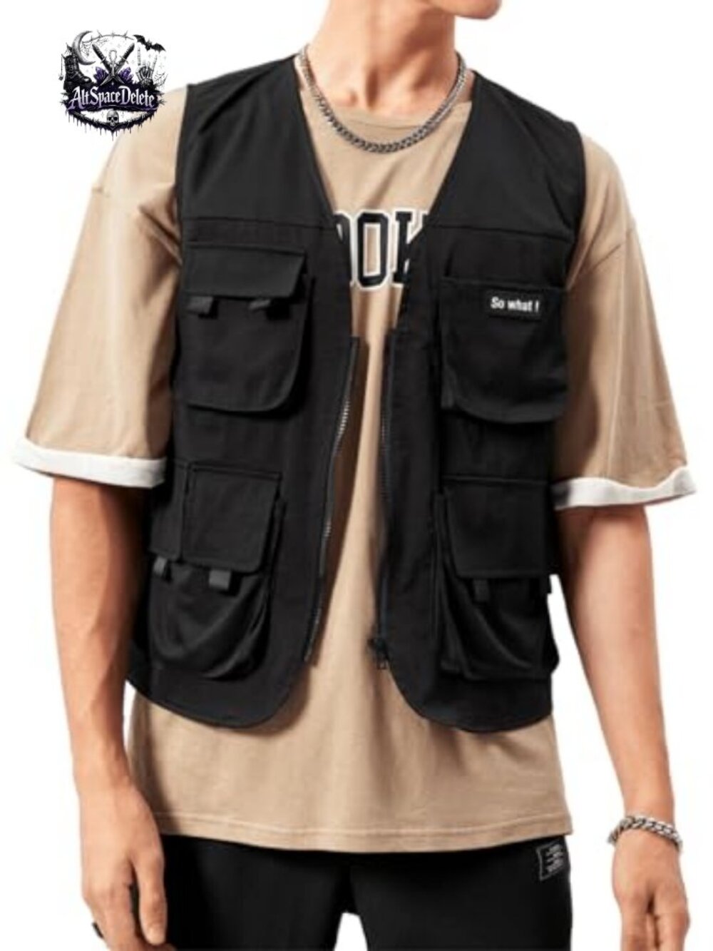 Verdusa Sleeveless Cargo Vest Jacket Zip Flap Pocket Steampunk Streetwear